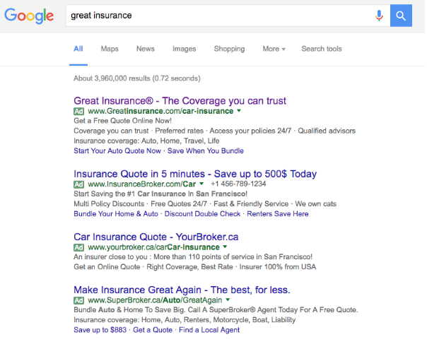 Screenshot Google Great Insurance Dialekta