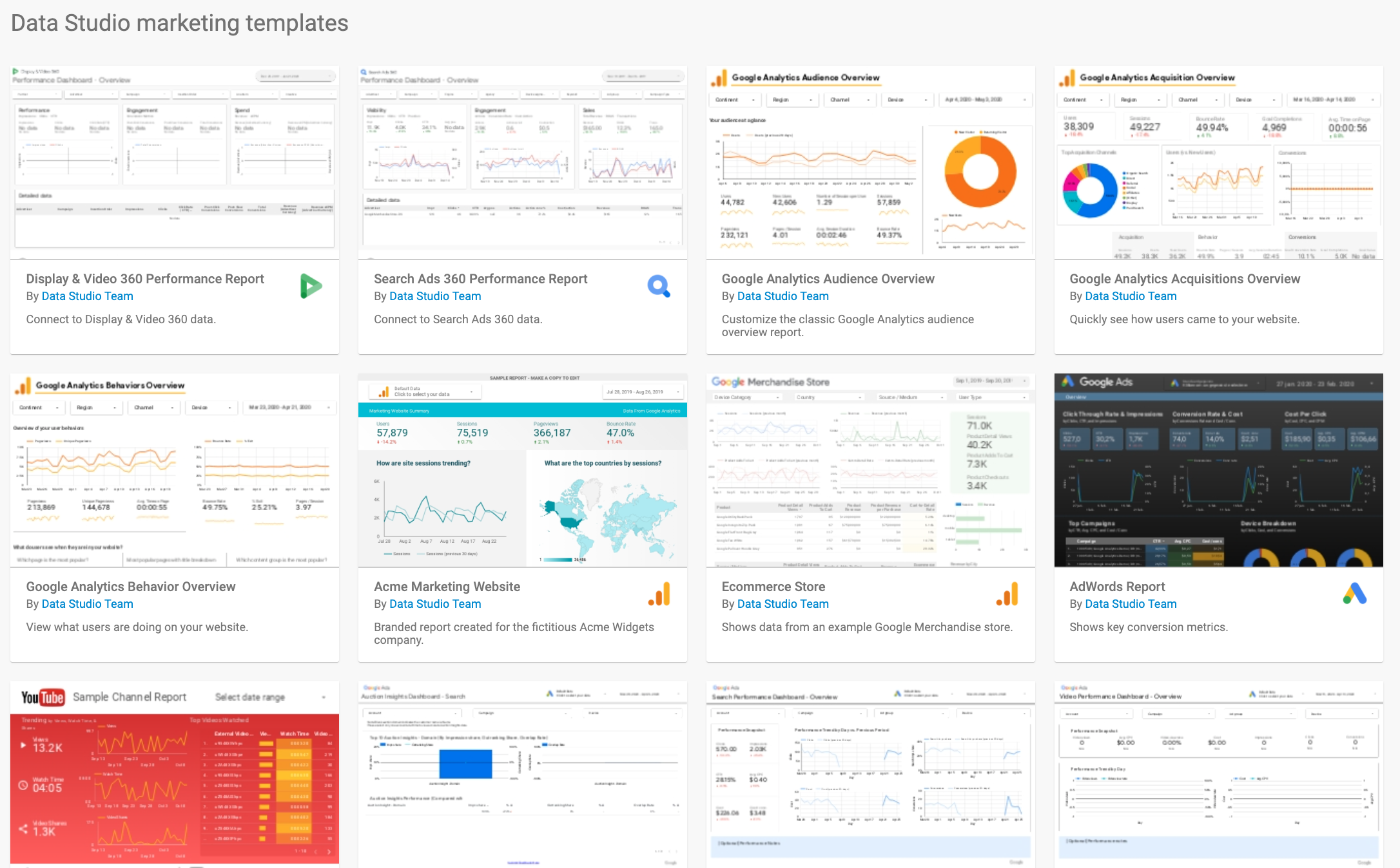 Data Studio Marketing Templates